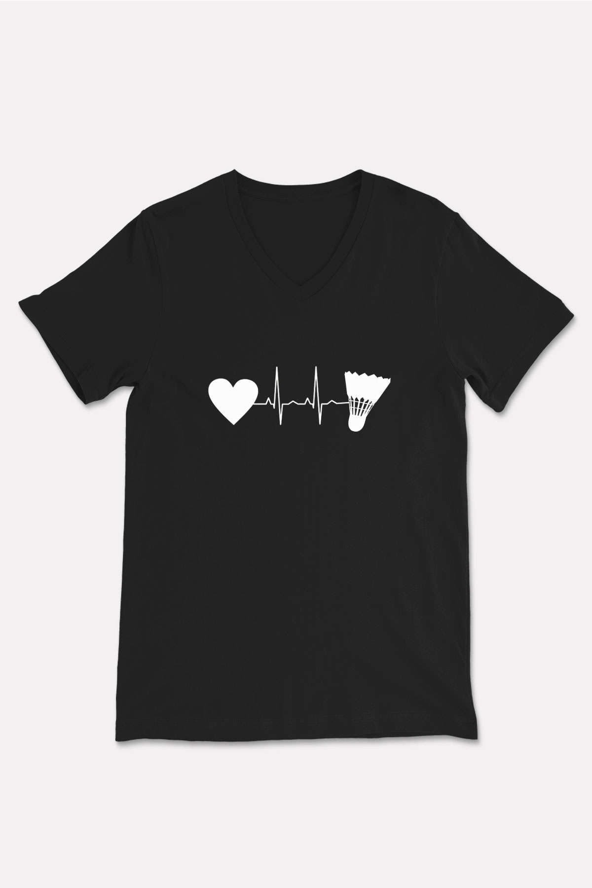 Badminton Baskılı Unisex Siyah V Yaka Tişört