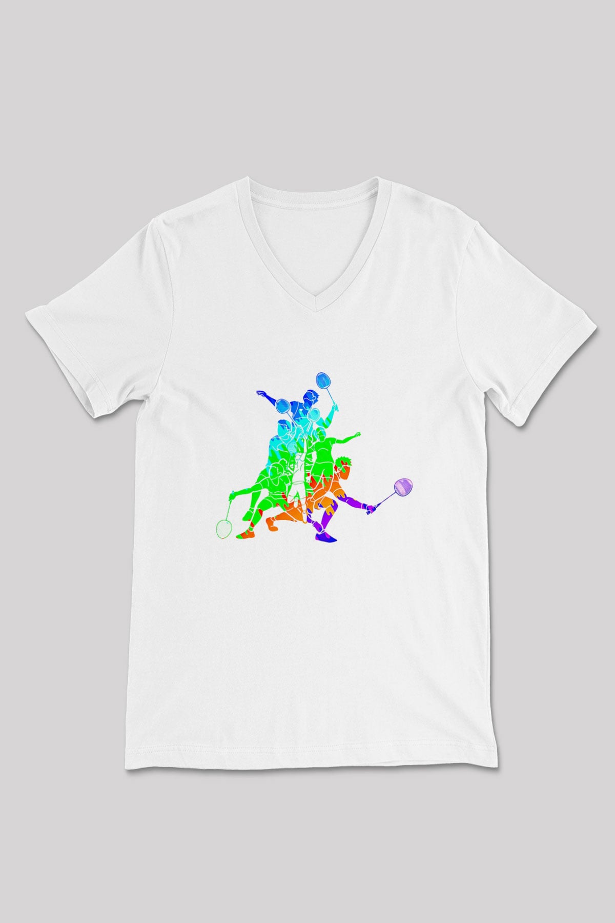Badminton Baskılı Unisex V Yaka Tişört - Tshirt