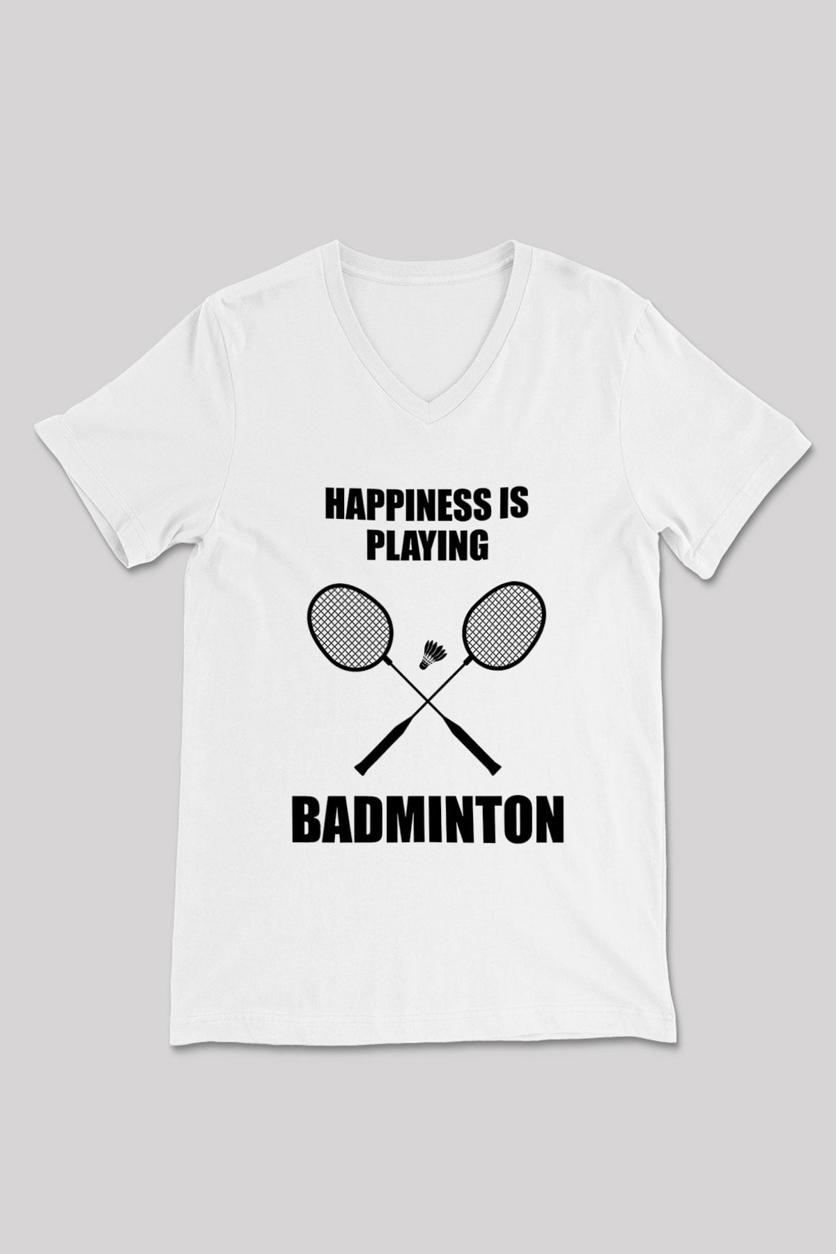 Badminton Baskılı Unisex V Yaka Tişört - Tshirt