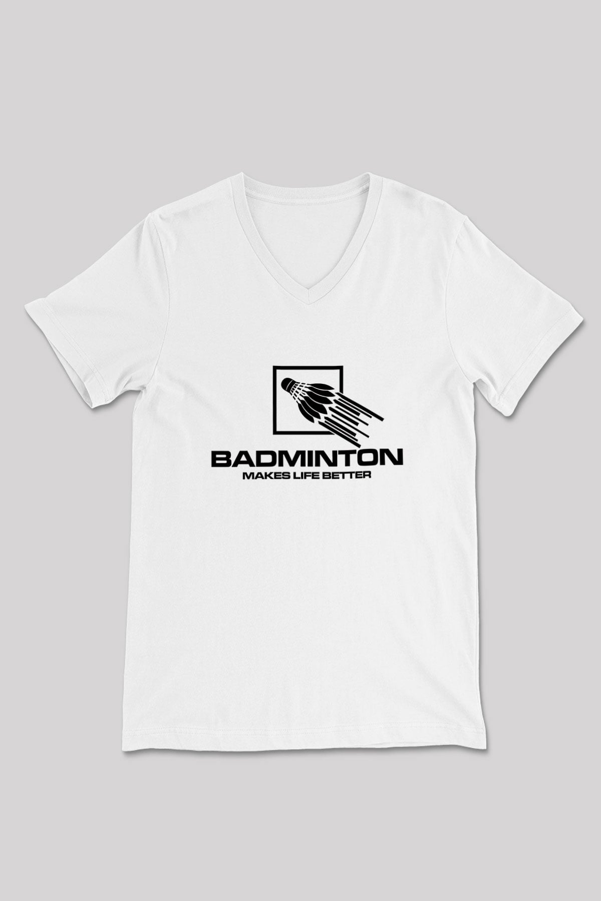 Badminton Baskılı Unisex V Yaka Tişört - Tshirt
