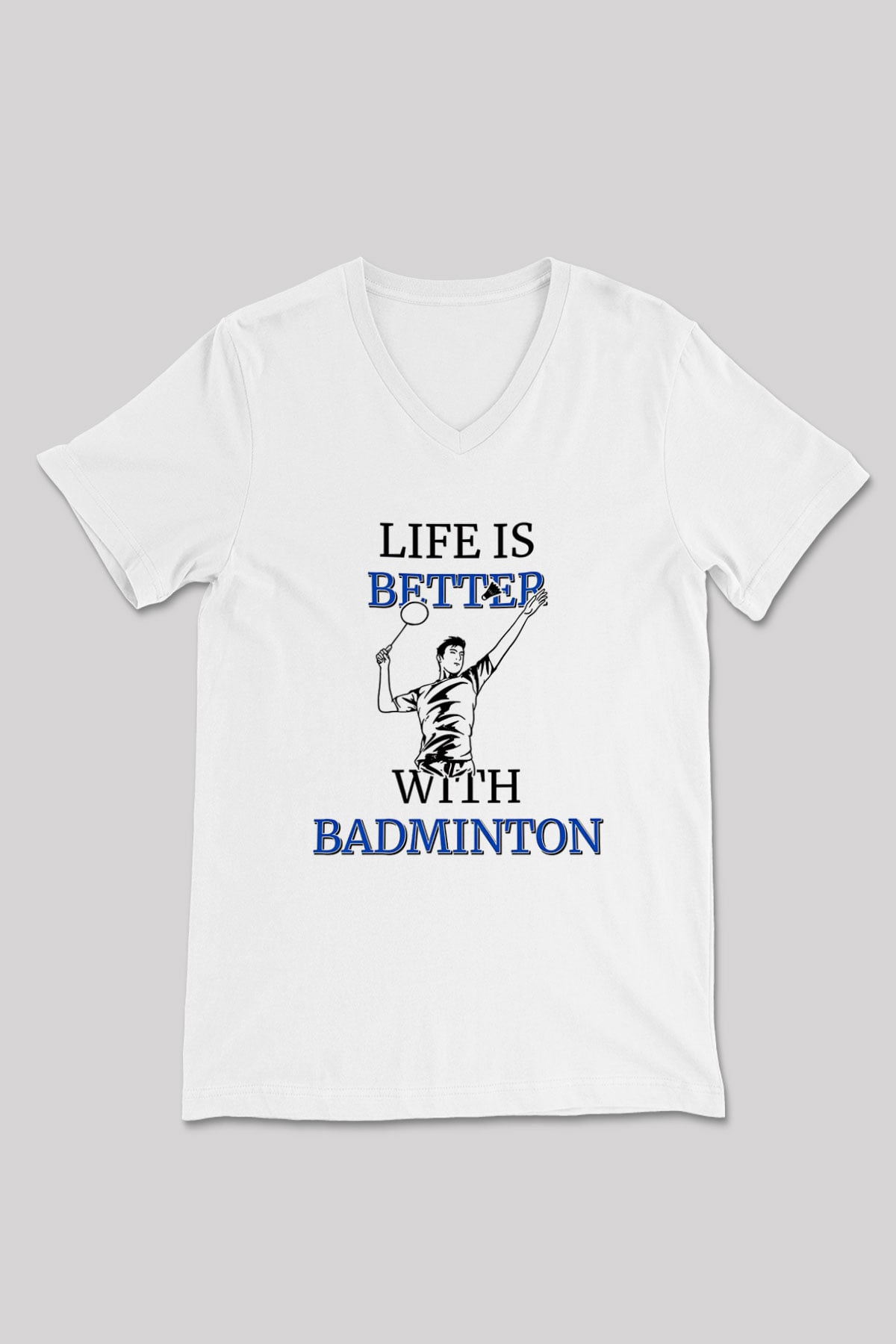 Badminton Baskılı Unisex V Yaka Tişört - Tshirt