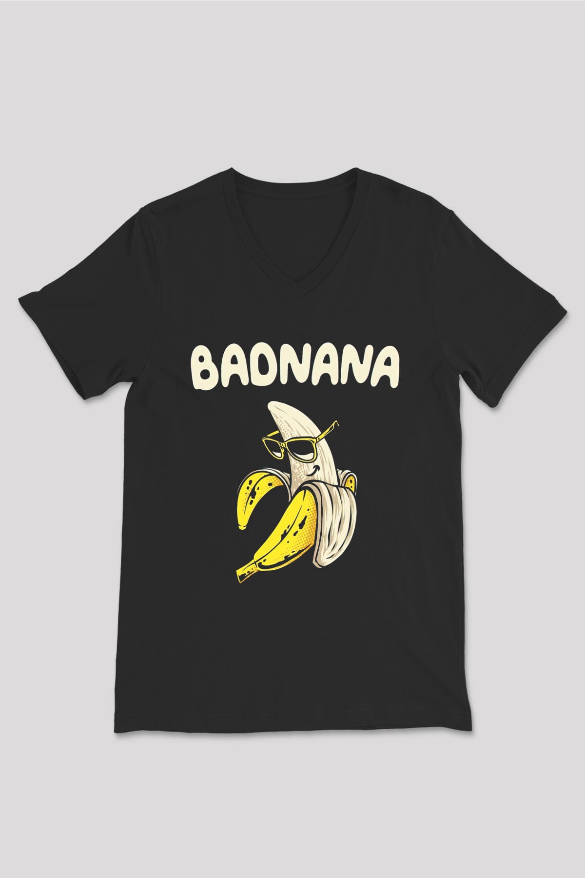 Badnana Muz Baskılı Unisex Siyah  V Yaka Tişört