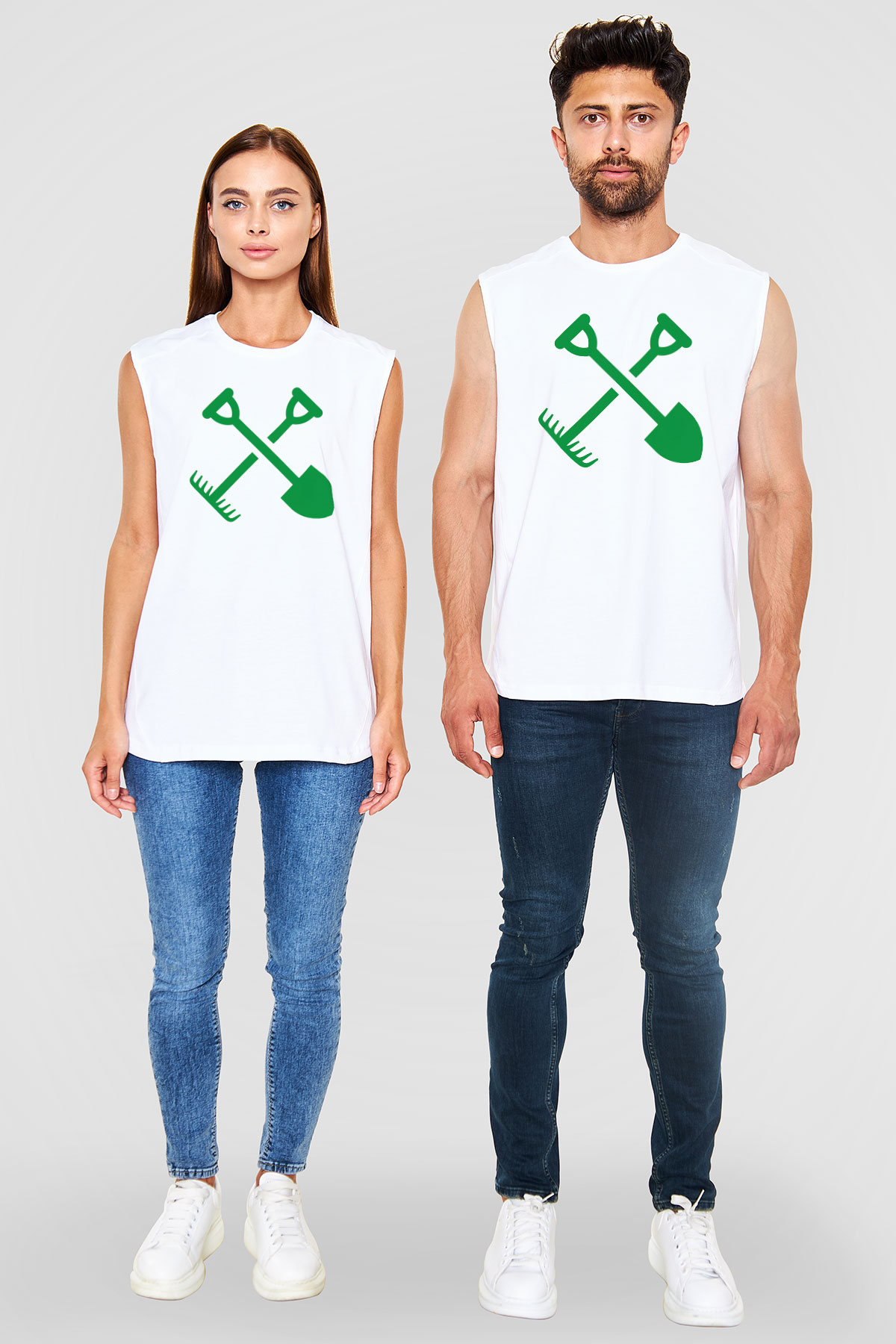 Bahçıvan Beyaz Unisex Kolsuz Tişört