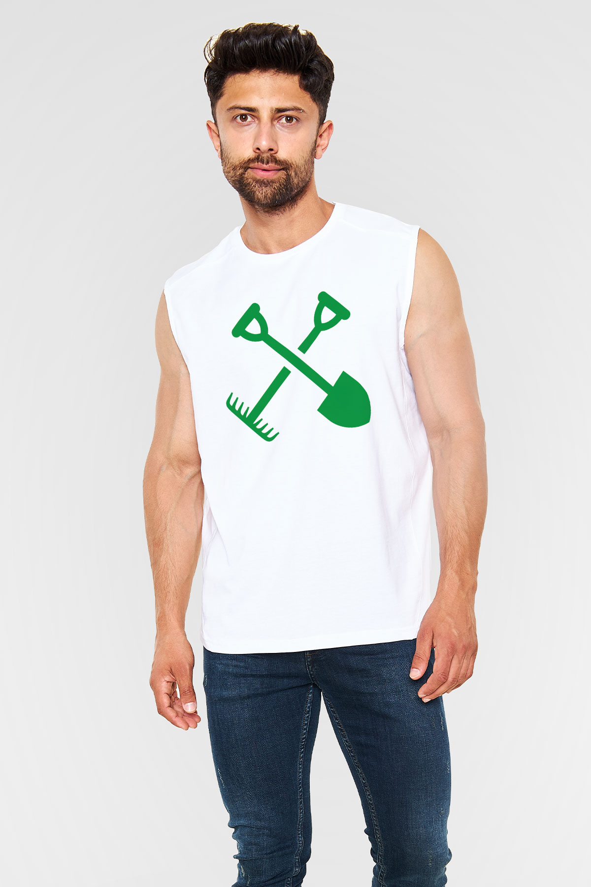 Bahçıvan Beyaz Unisex Kolsuz Tişört