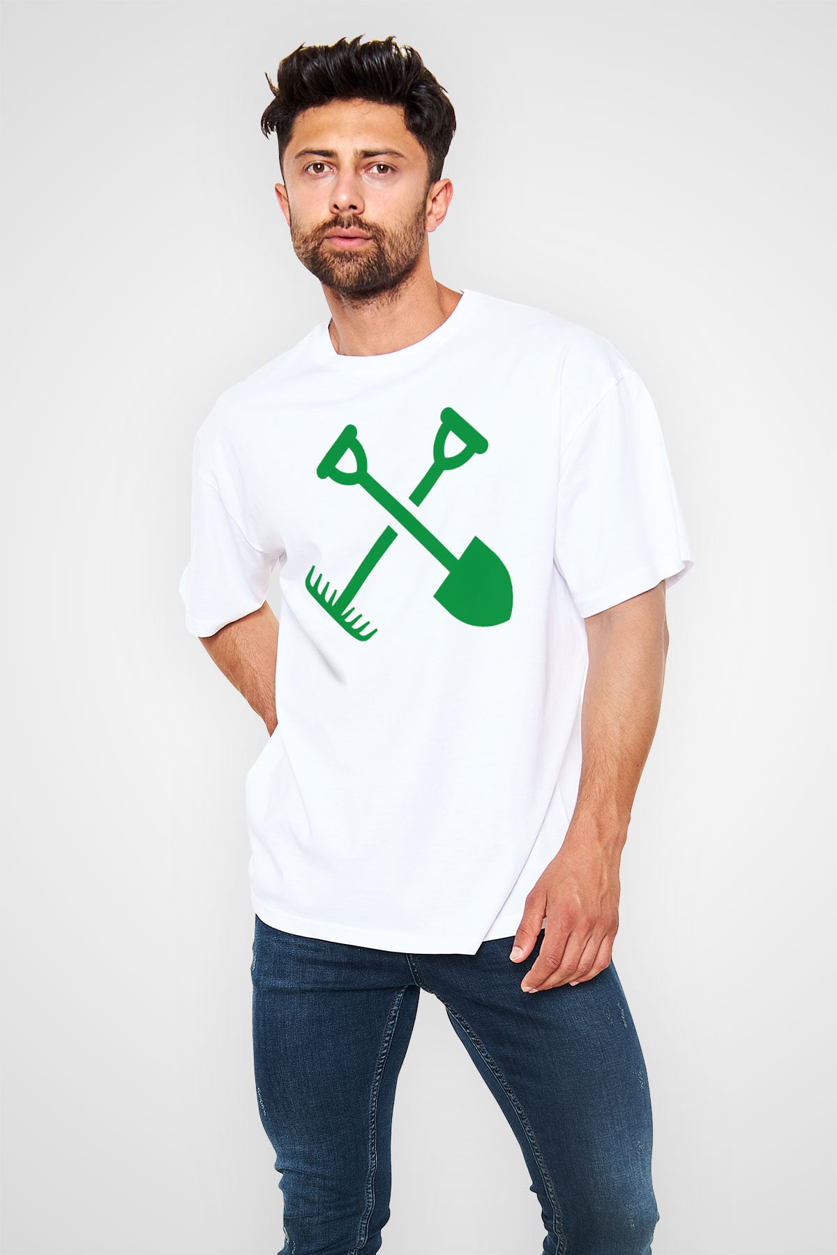 Bahçıvan Beyaz Unisex Oversize Tişört T-Shirt