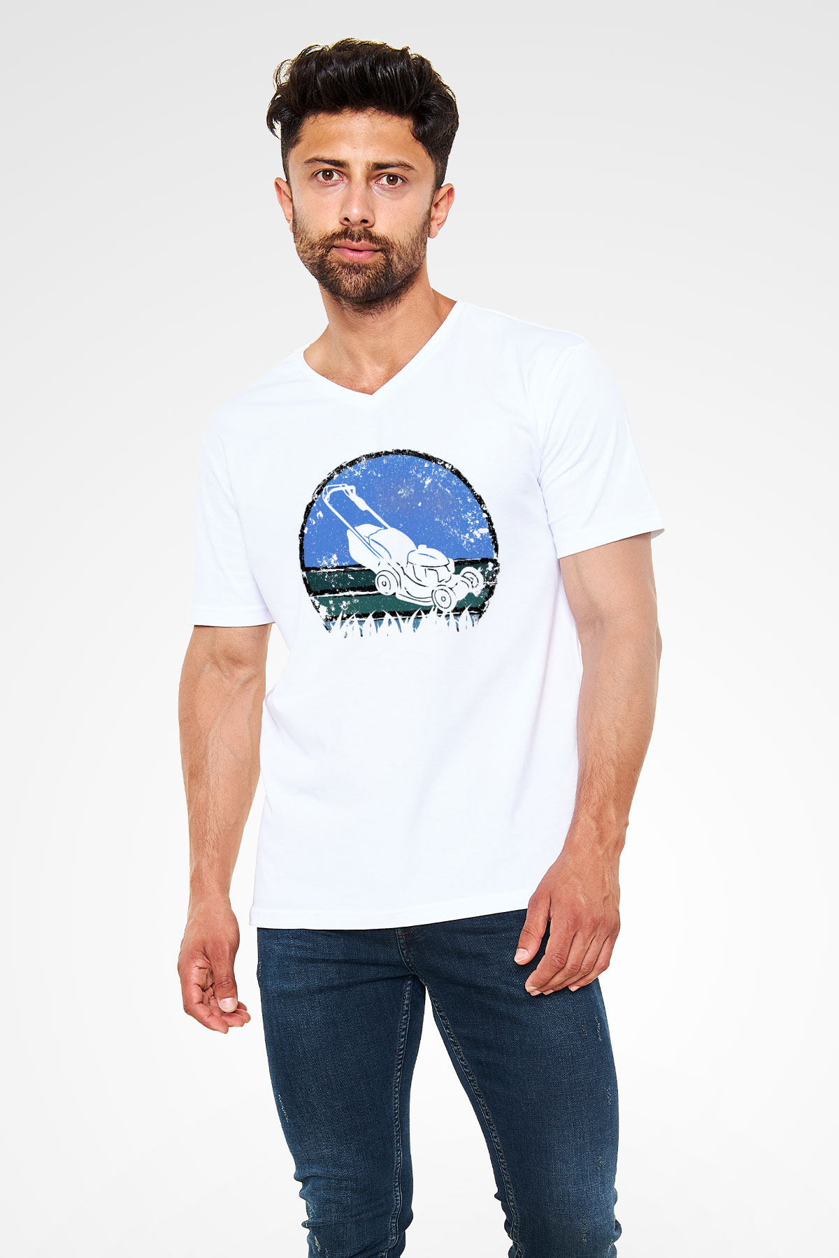 Bahçıvan Beyaz Unisex V Yaka Tişört
