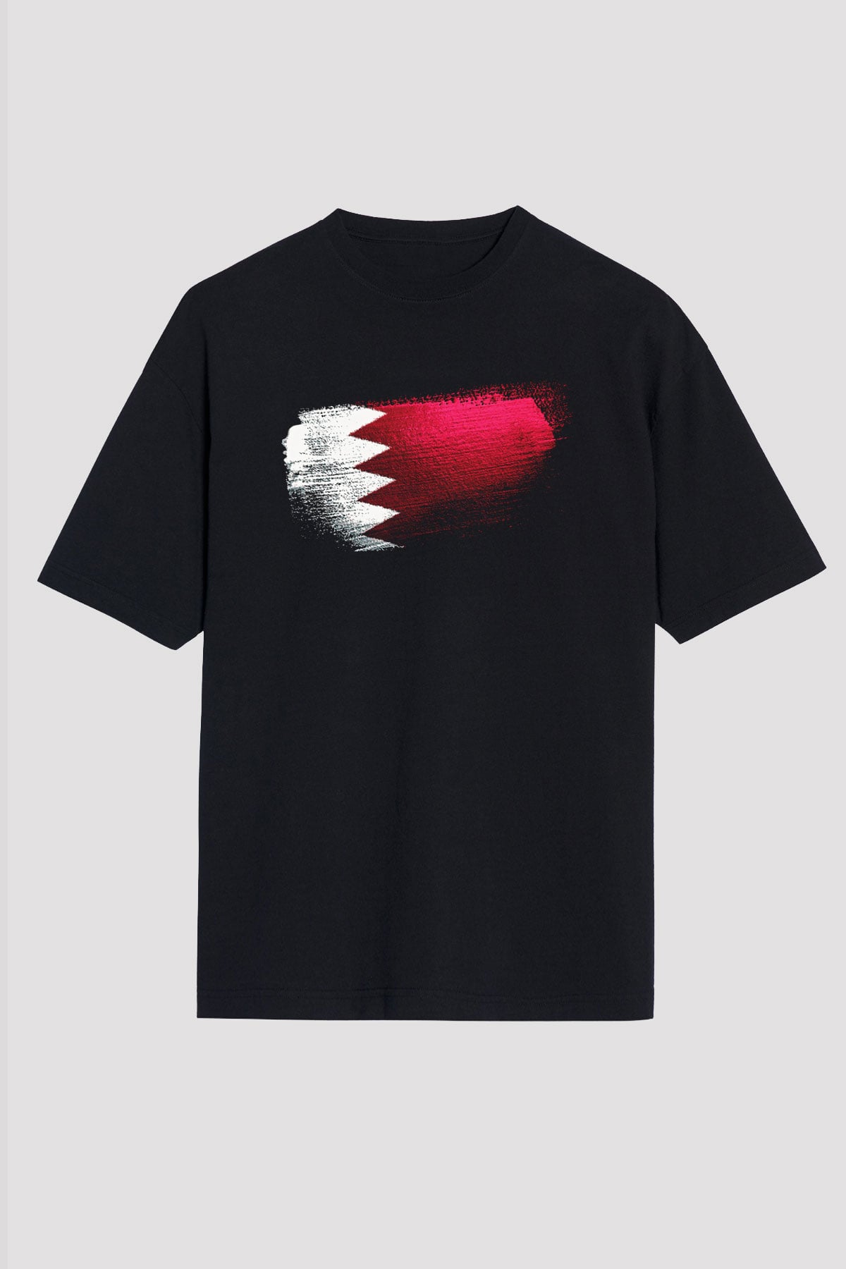 Bahreyn - Bahrain Bayrağı Baskılı Unisex Siyah Oversize Tişört
