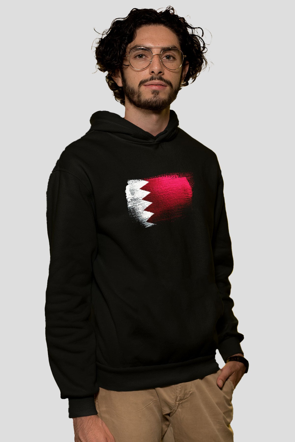 Bahreyn - Bahrain Bayrağı Baskılı Unisex Siyah Hoodie