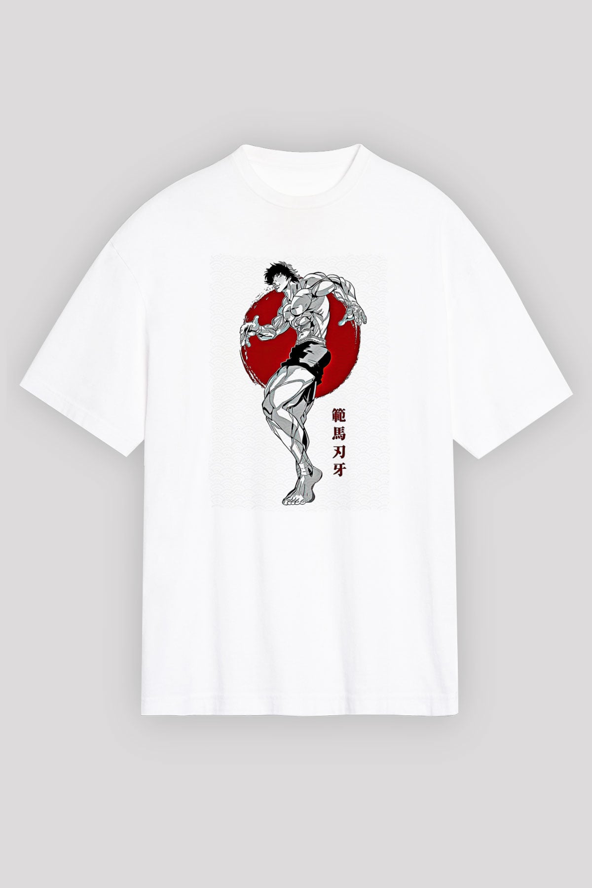Baki The Grappler Baskılı Beyaz Unisex Oversize Tişört - Tshirt