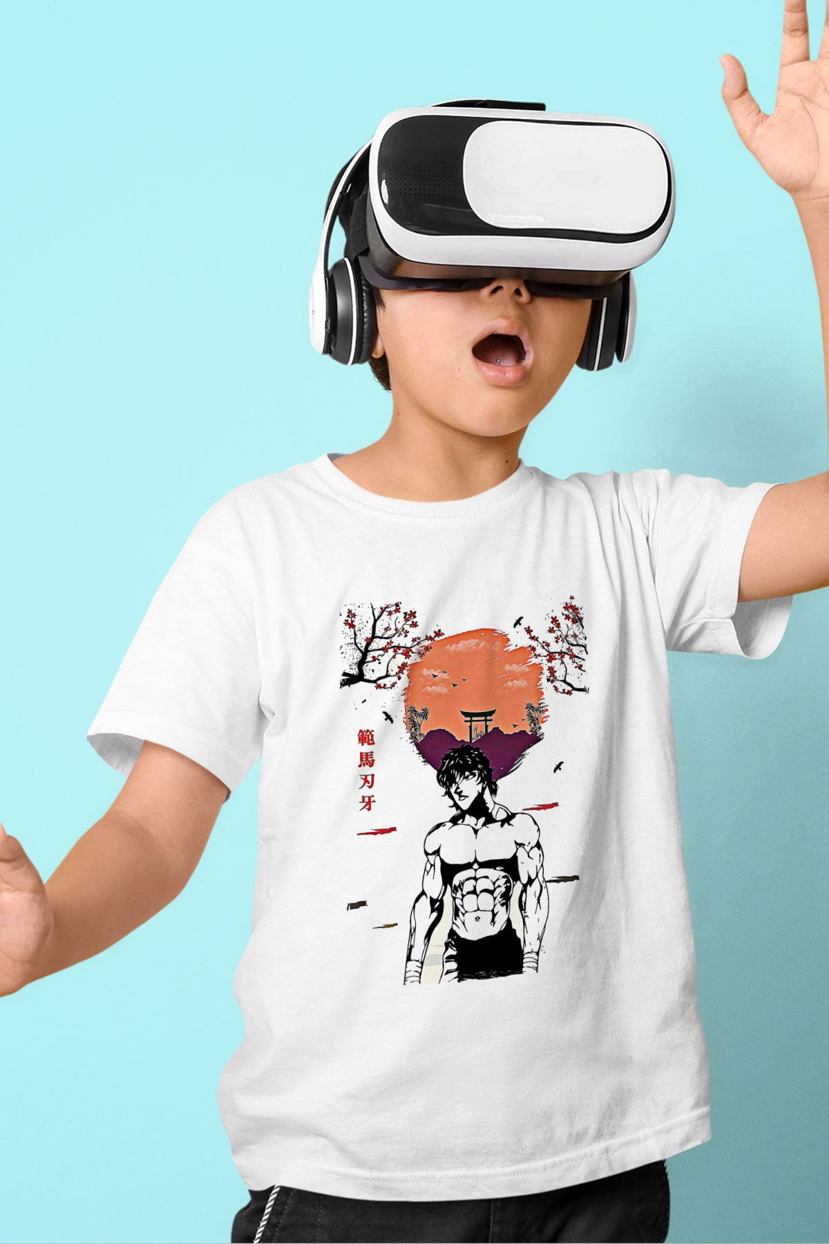 Baki The Grappler Baskılı Beyaz Unisex Beyaz Çocuk Tişört - Tshirt