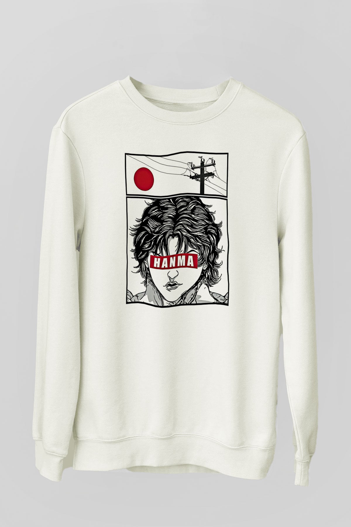 Baki The Grappler Baskılı Beyaz Unisex Sweatshirt