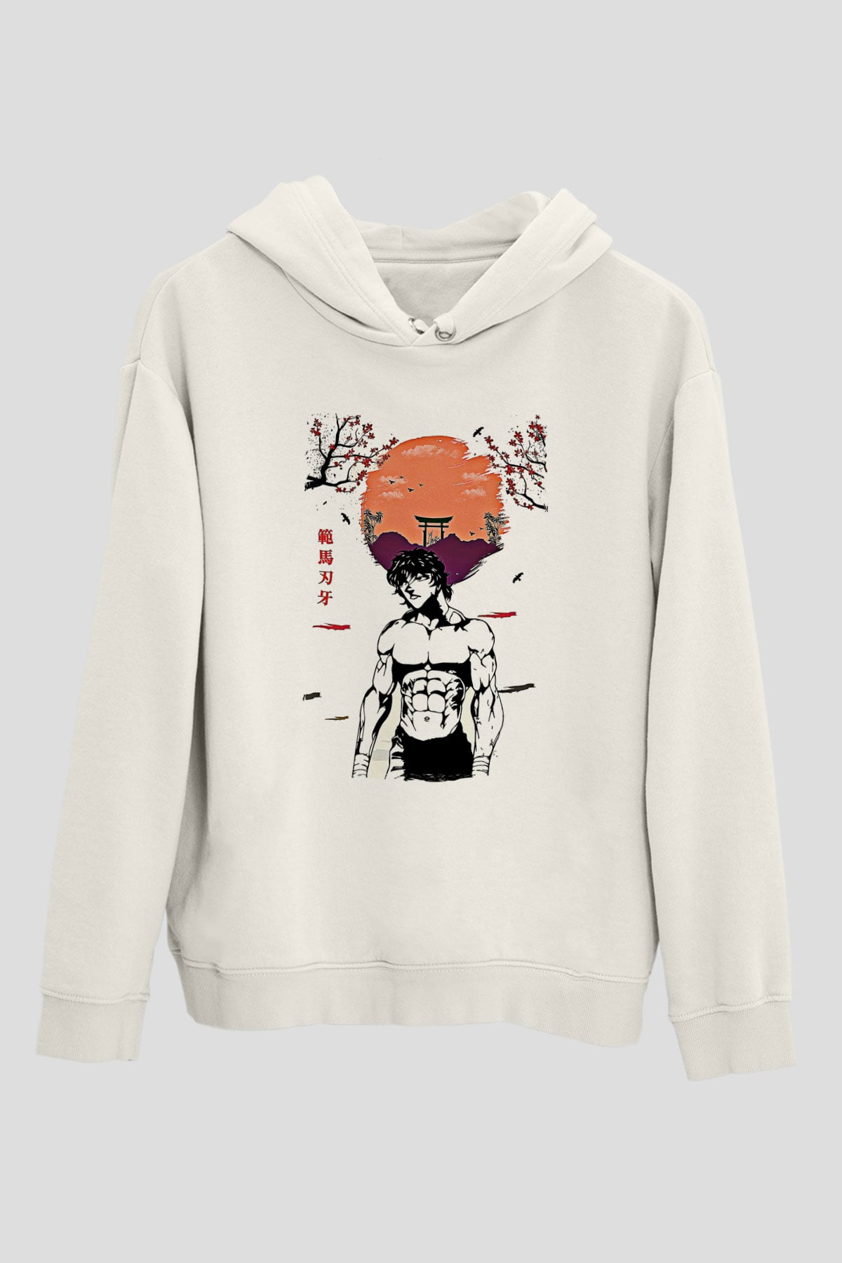 Baki The Grappler Baskılı Beyaz Unisex Hoodie