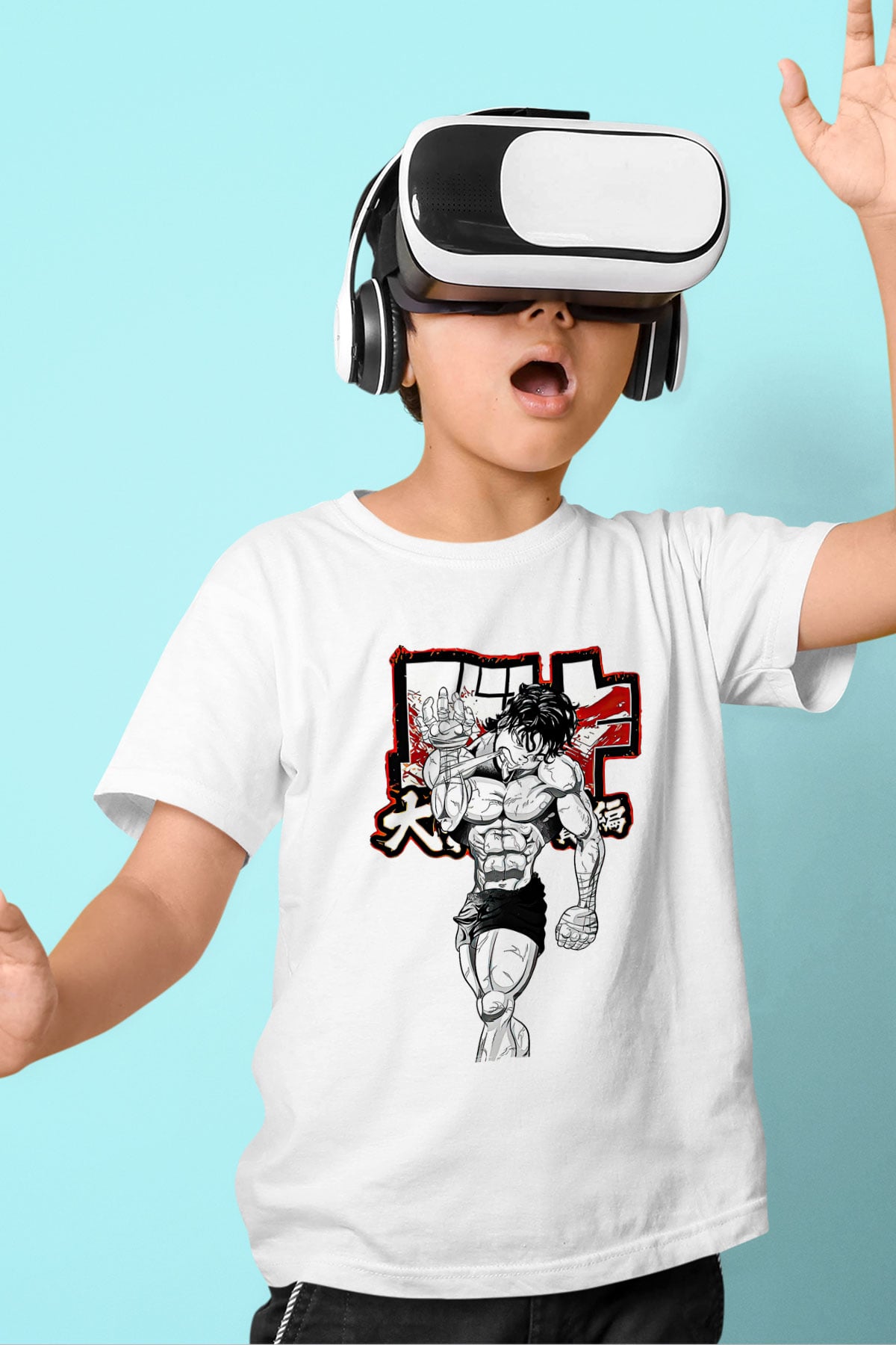 Baki The Grappler Baskılı Beyaz Unisex Beyaz Çocuk Tişört - Tshirt
