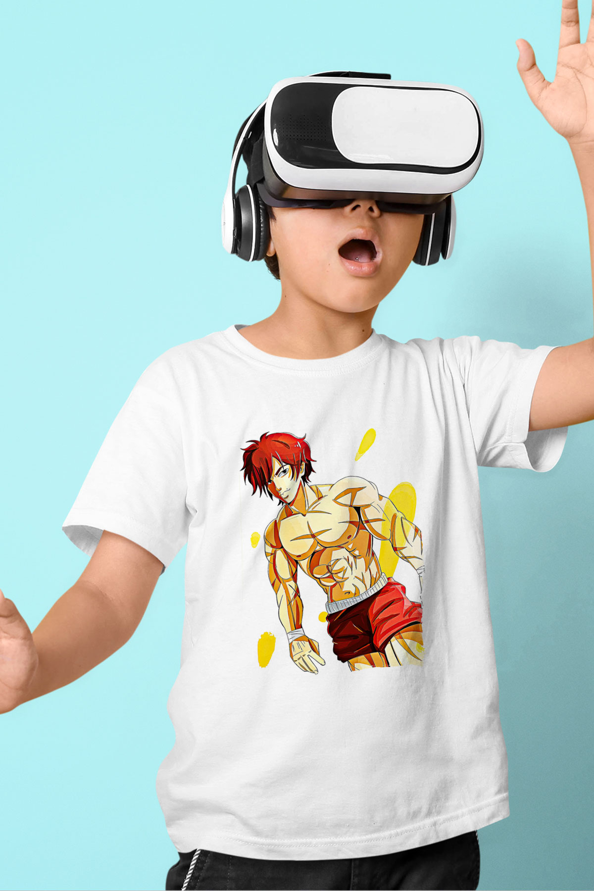 Baki The Grappler Baskılı Beyaz Unisex Beyaz Çocuk Tişört - Tshirt
