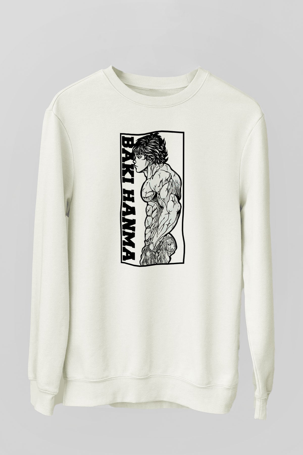 Baki The Grappler Baskılı Beyaz Unisex Sweatshirt