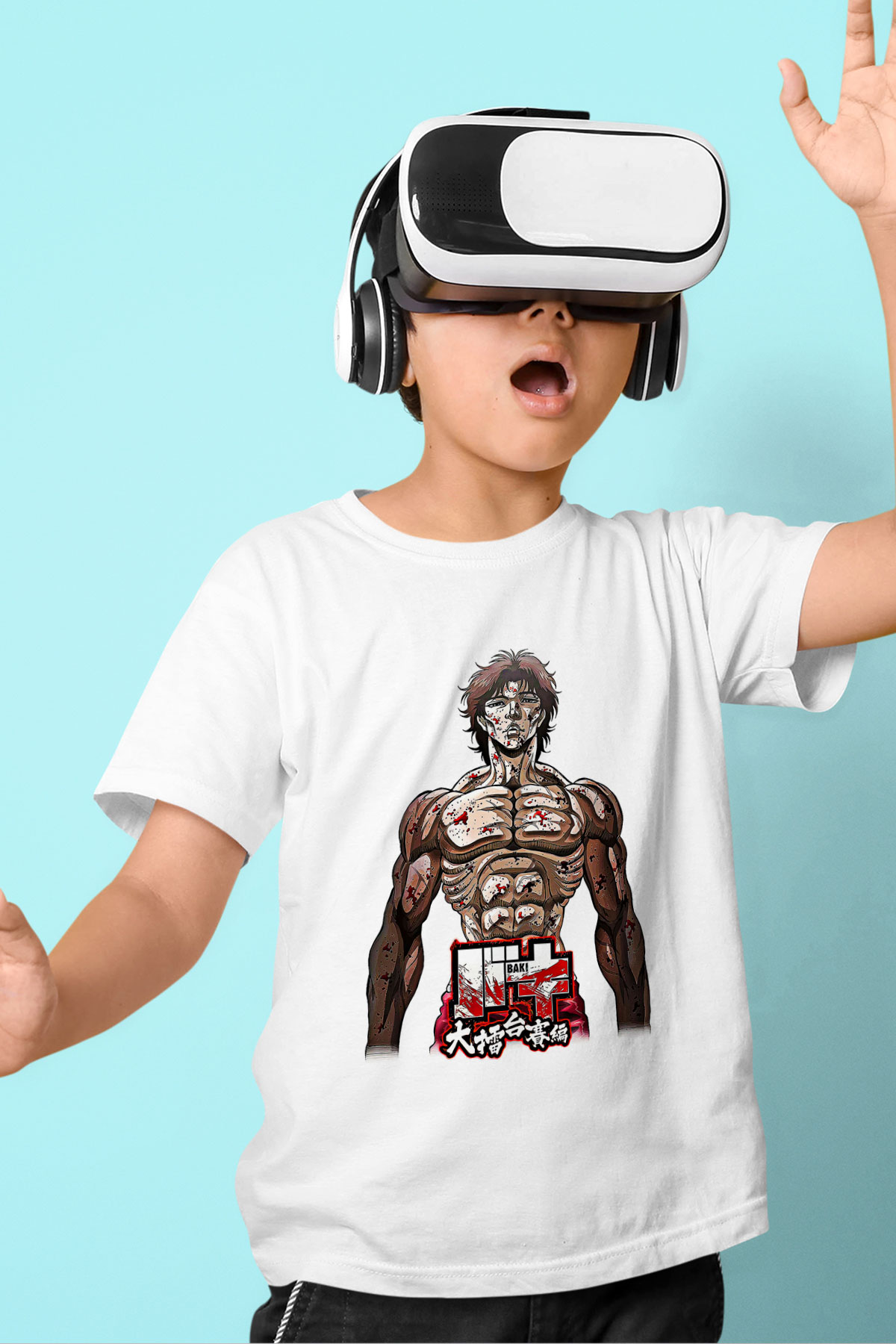 Baki The Grappler Baskılı Beyaz Unisex Beyaz Çocuk Tişört - Tshirt