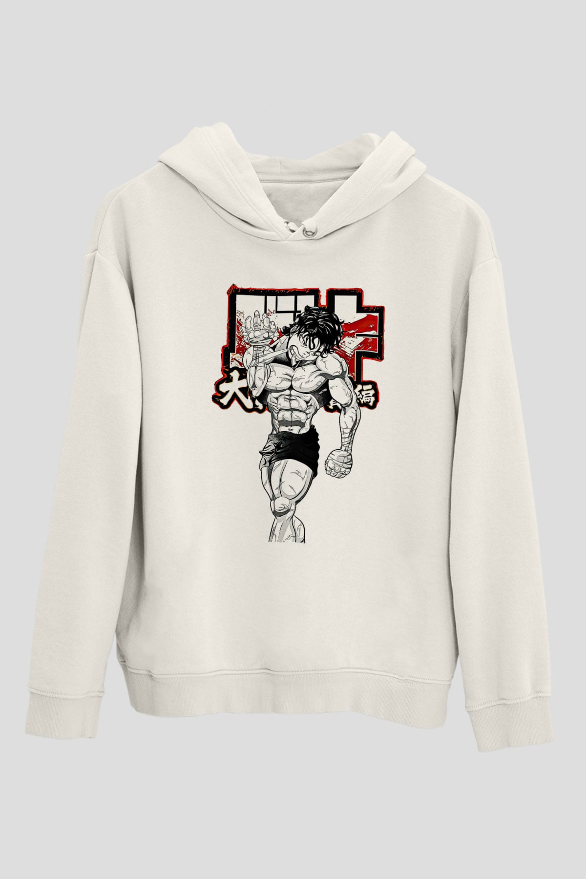 Baki The Grappler Baskılı Beyaz Unisex Hoodie