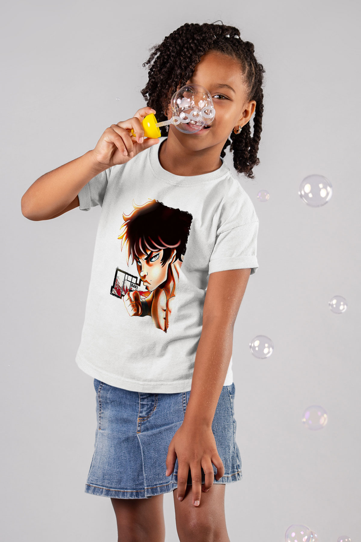 Baki The Grappler Baskılı Beyaz Unisex Beyaz Çocuk Tişört - Tshirt