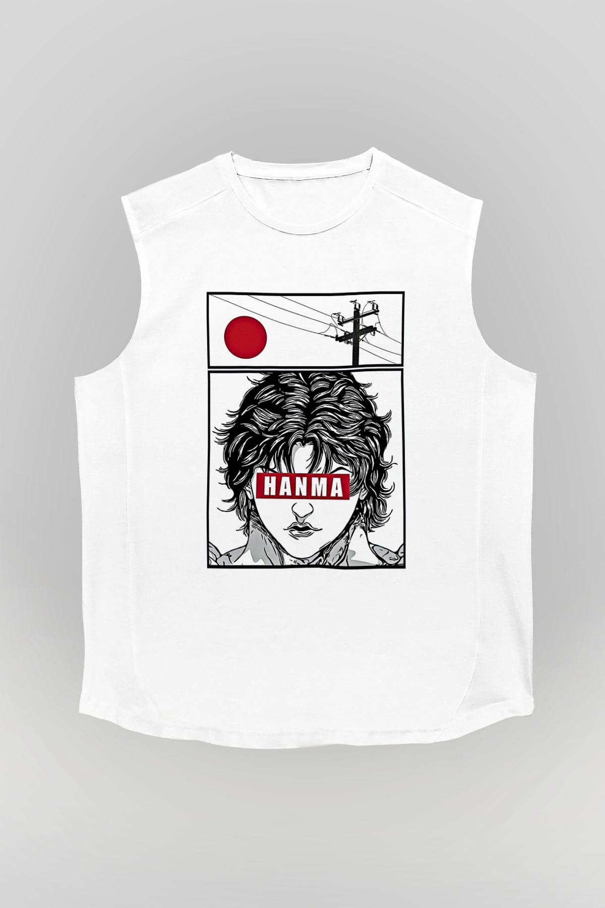Baki The Grappler Baskılı Beyaz Unisex Kolsuz Tişört - Tshirt