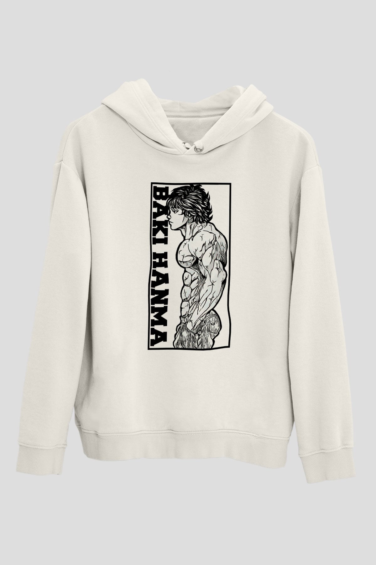 Baki The Grappler Baskılı Beyaz Unisex Hoodie
