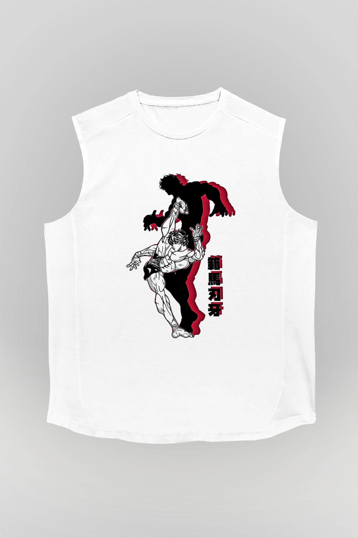Baki The Grappler Baskılı Beyaz Unisex Kolsuz Tişört - Tshirt