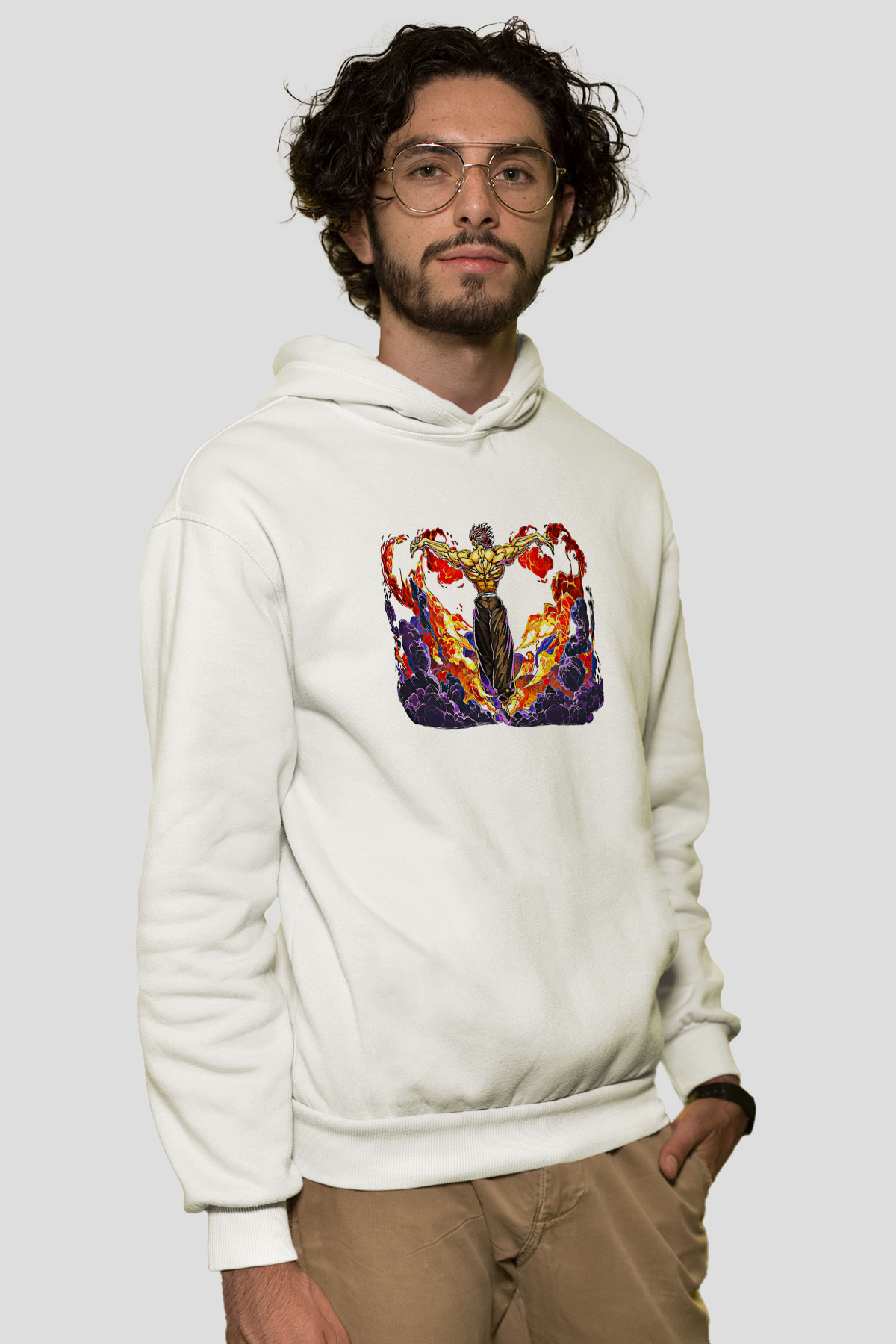 Baki The Grappler Baskılı Beyaz Unisex Hoodie