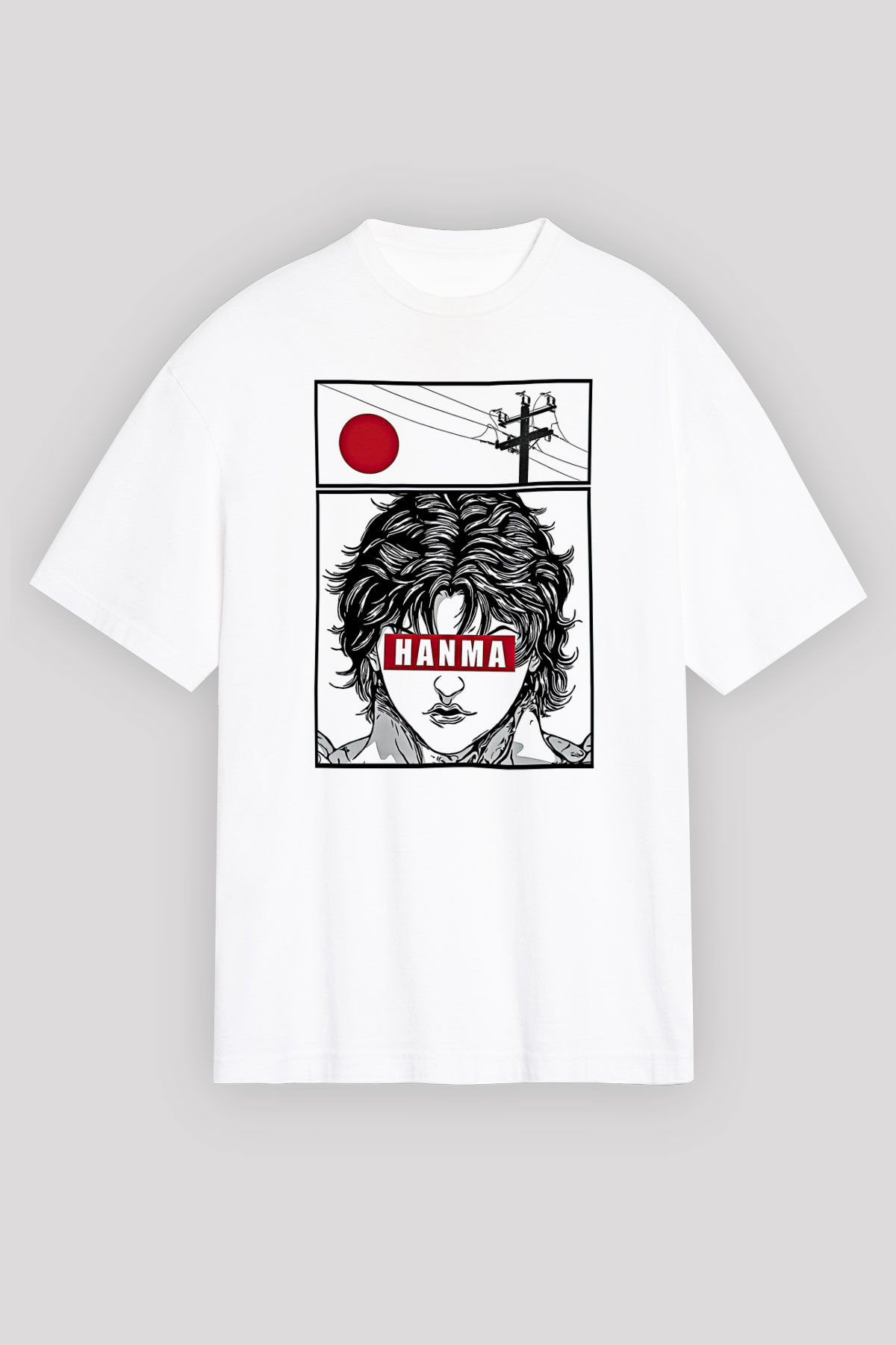 Baki The Grappler Baskılı Beyaz Unisex Oversize Tişört - Tshirt
