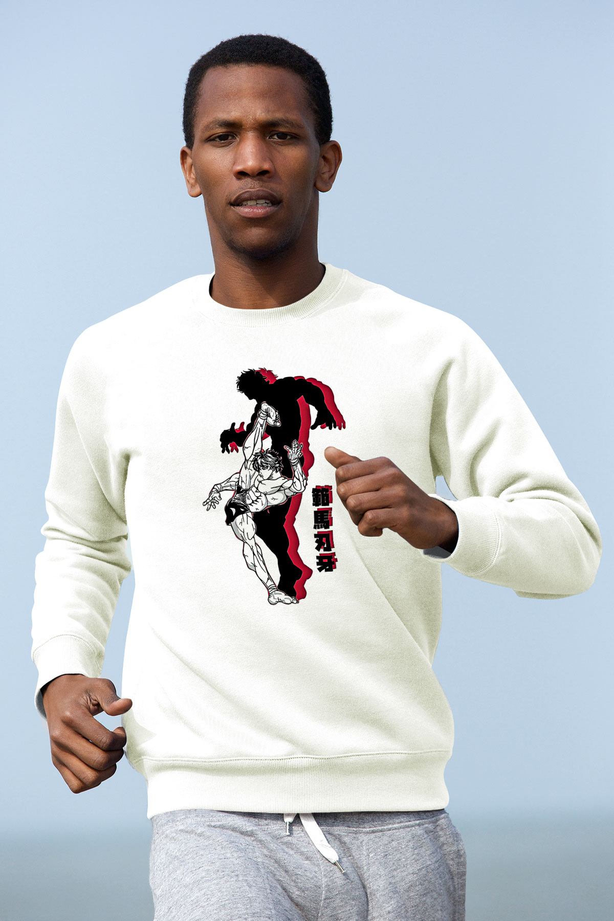 Baki The Grappler Baskılı Beyaz Unisex Sweatshirt