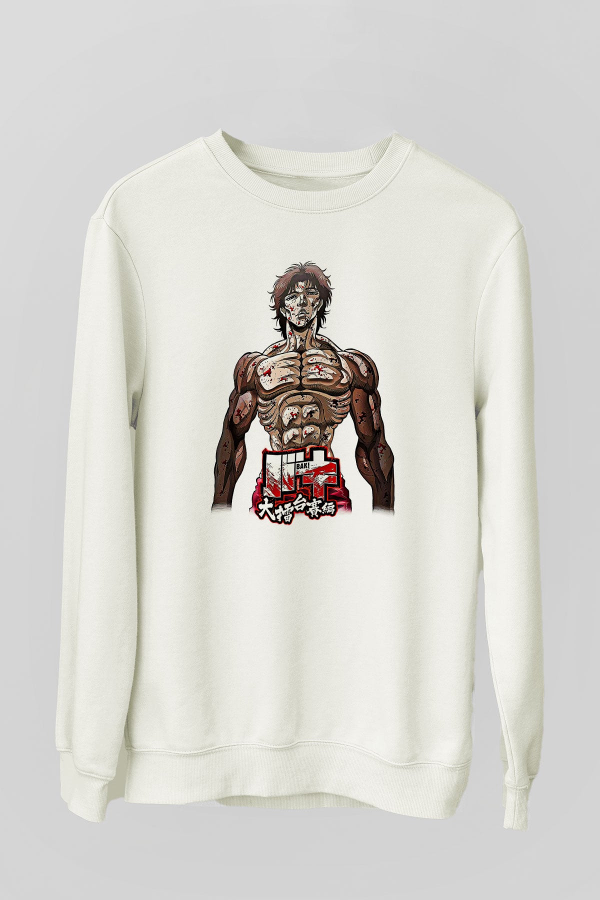 Baki The Grappler Baskılı Beyaz Unisex Sweatshirt