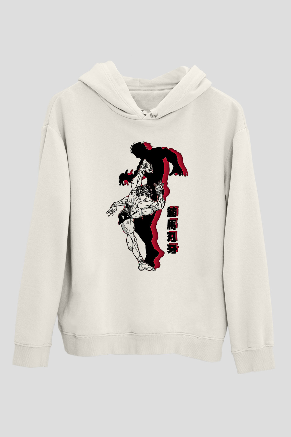 Baki The Grappler Baskılı Beyaz Unisex Hoodie