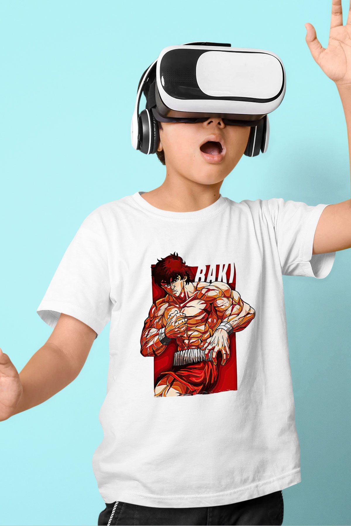Baki The Grappler Baskılı Beyaz Unisex Beyaz Çocuk Tişört - Tshirt