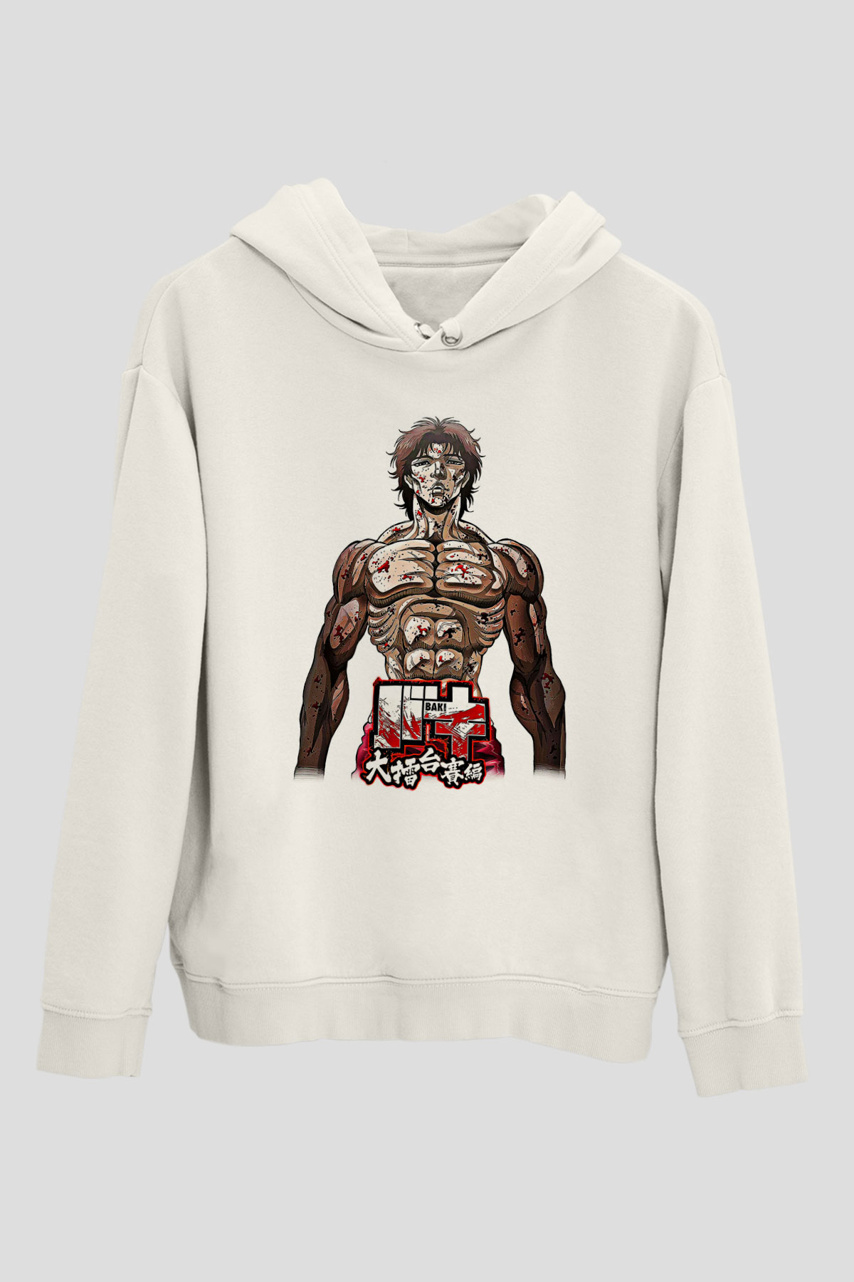 Baki The Grappler Baskılı Beyaz Unisex Hoodie