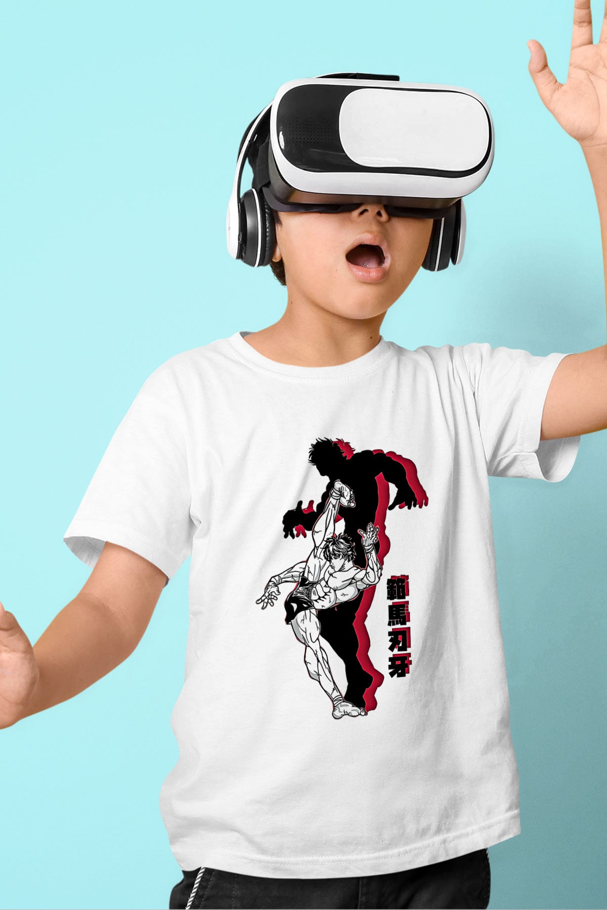 Baki The Grappler Baskılı Beyaz Unisex Beyaz Çocuk Tişört - Tshirt