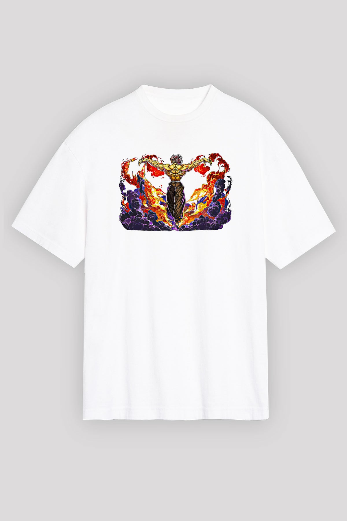 Baki The Grappler Baskılı Beyaz Unisex Oversize Tişört - Tshirt