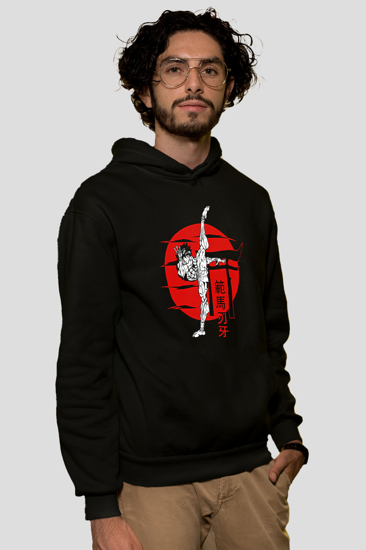 Baki The Grappler Baskılı Unisex Siyah Hoodie