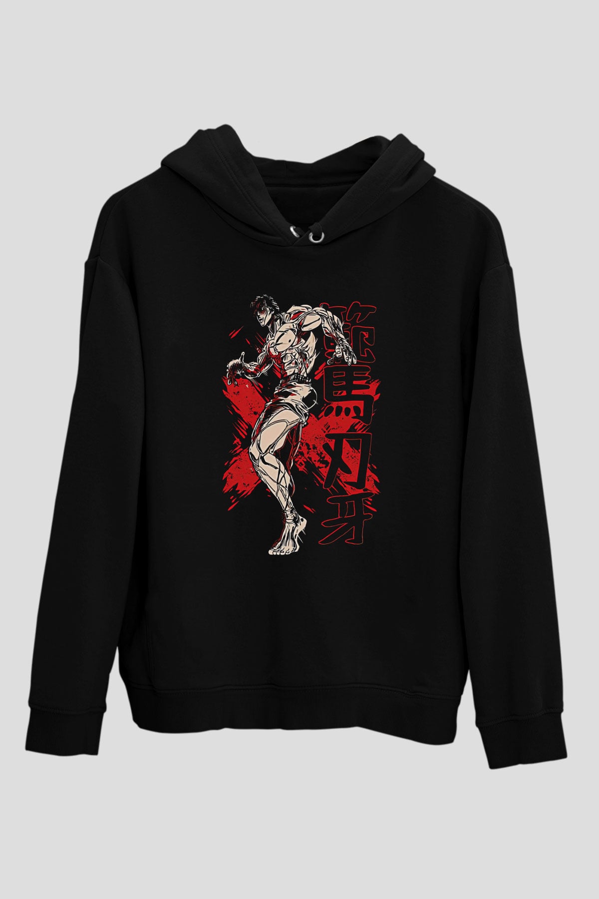 Baki The Grappler Baskılı Unisex Siyah Hoodie