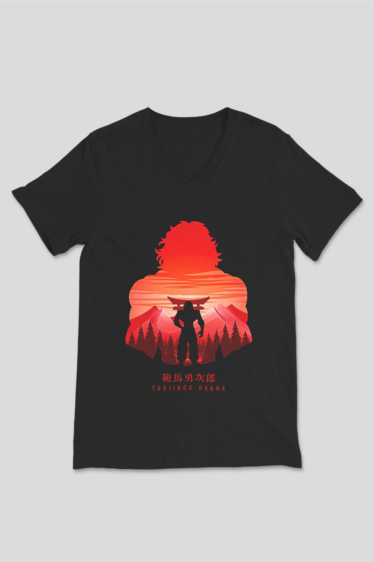 Baki The Grappler Baskılı Unisex Siyah V Yaka Tişört - Tshirt