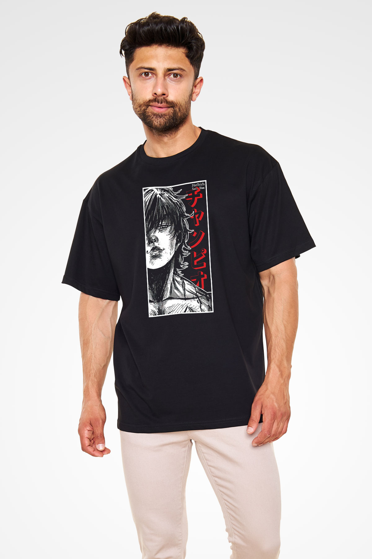 Baki The Grappler Baskılı Unisex Siyah Oversize Tişört - Tshirt