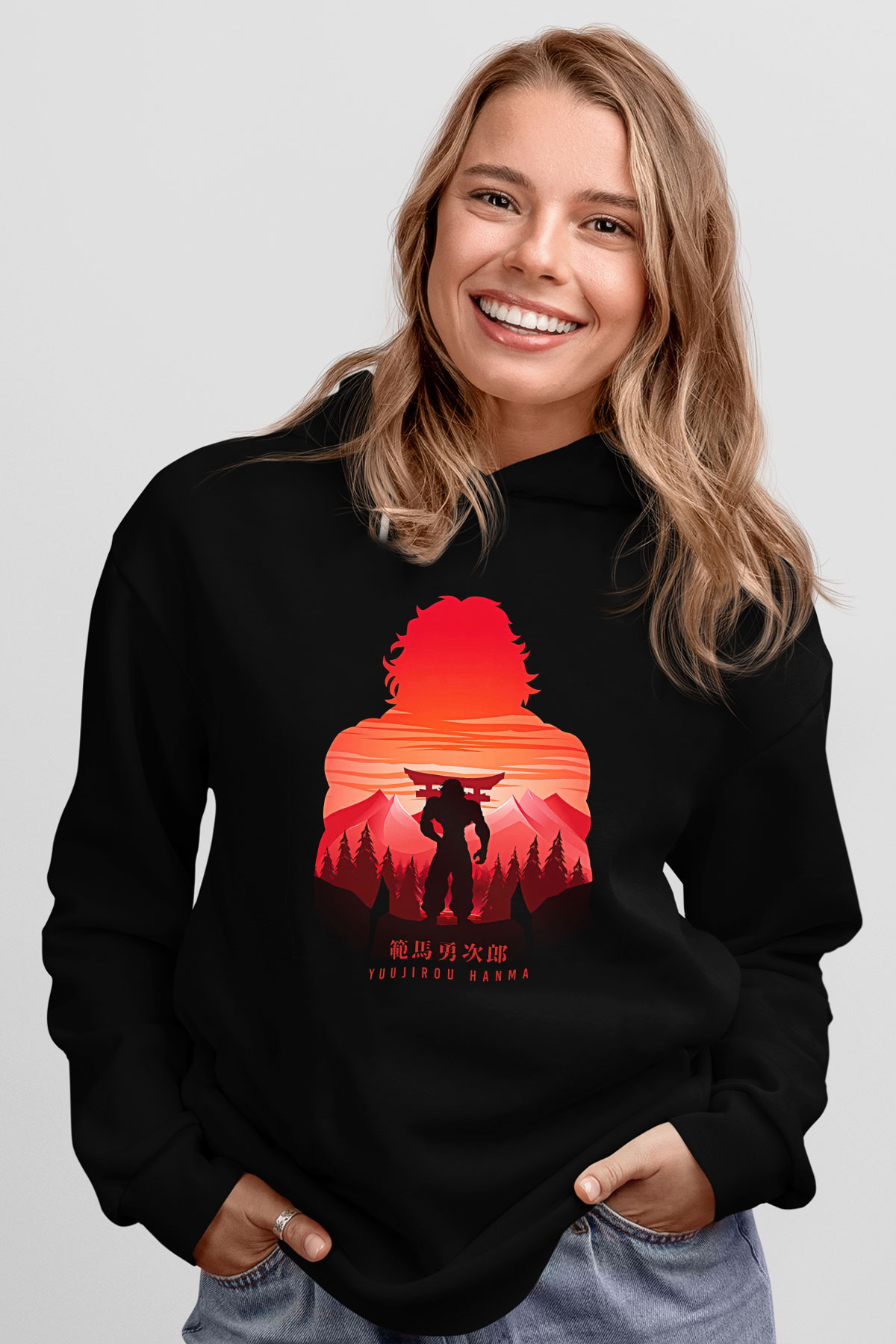 Baki The Grappler Baskılı Unisex Siyah Hoodie