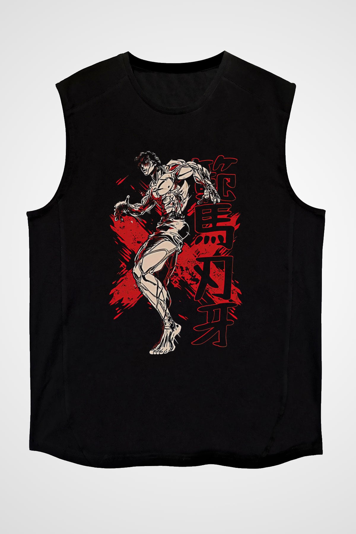 Baki The Grappler Baskılı Unisex Siyah Kolsuz Tişört - Tshirt