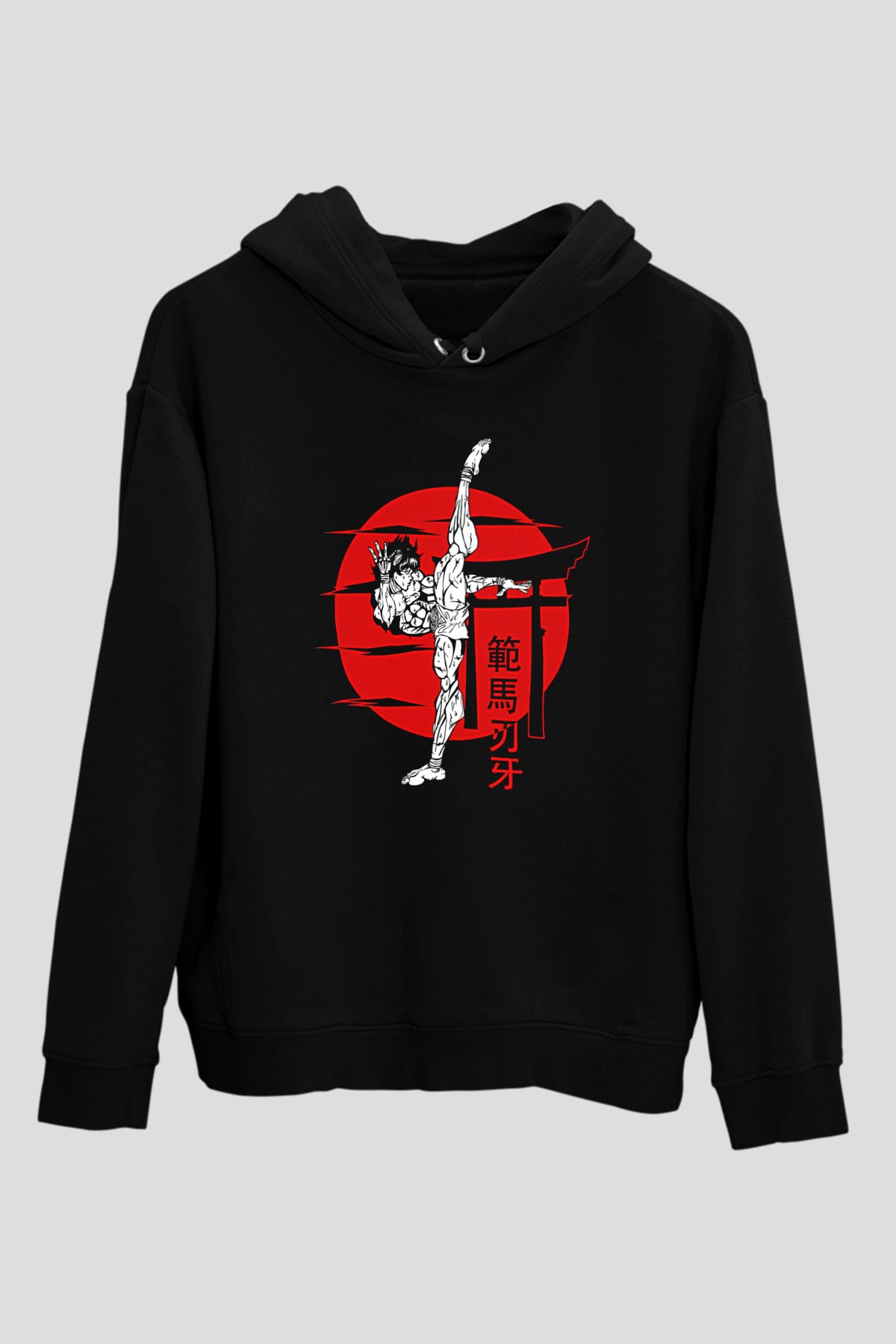 Baki The Grappler Baskılı Unisex Siyah Hoodie