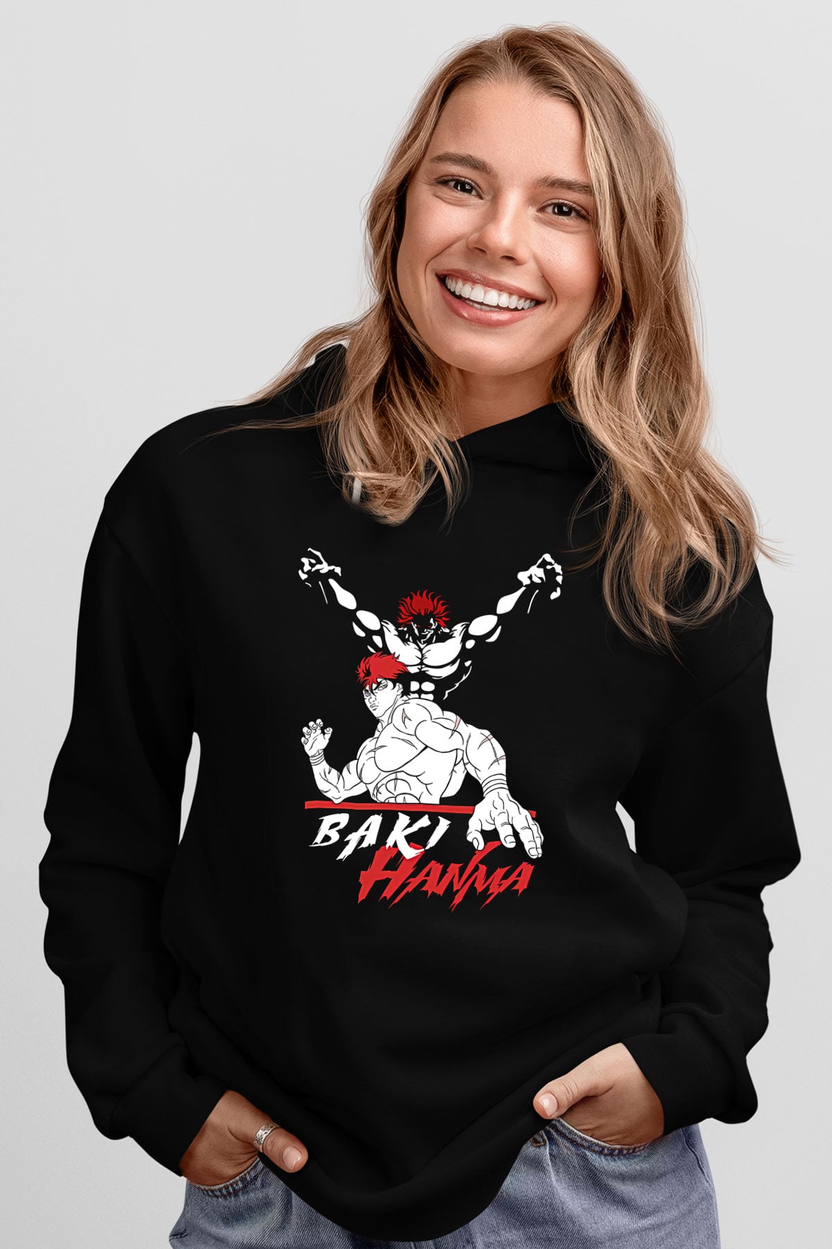 Baki The Grappler Baskılı Unisex Siyah Hoodie