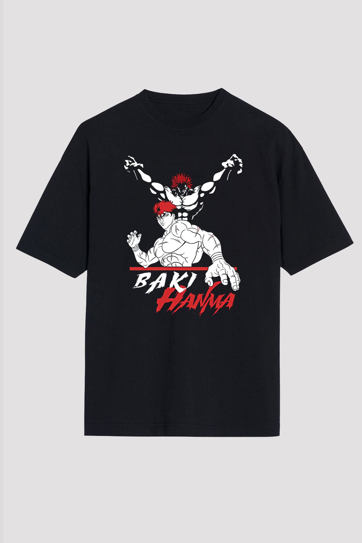Baki The Grappler Baskılı Unisex Siyah Oversize Tişört - Tshirt