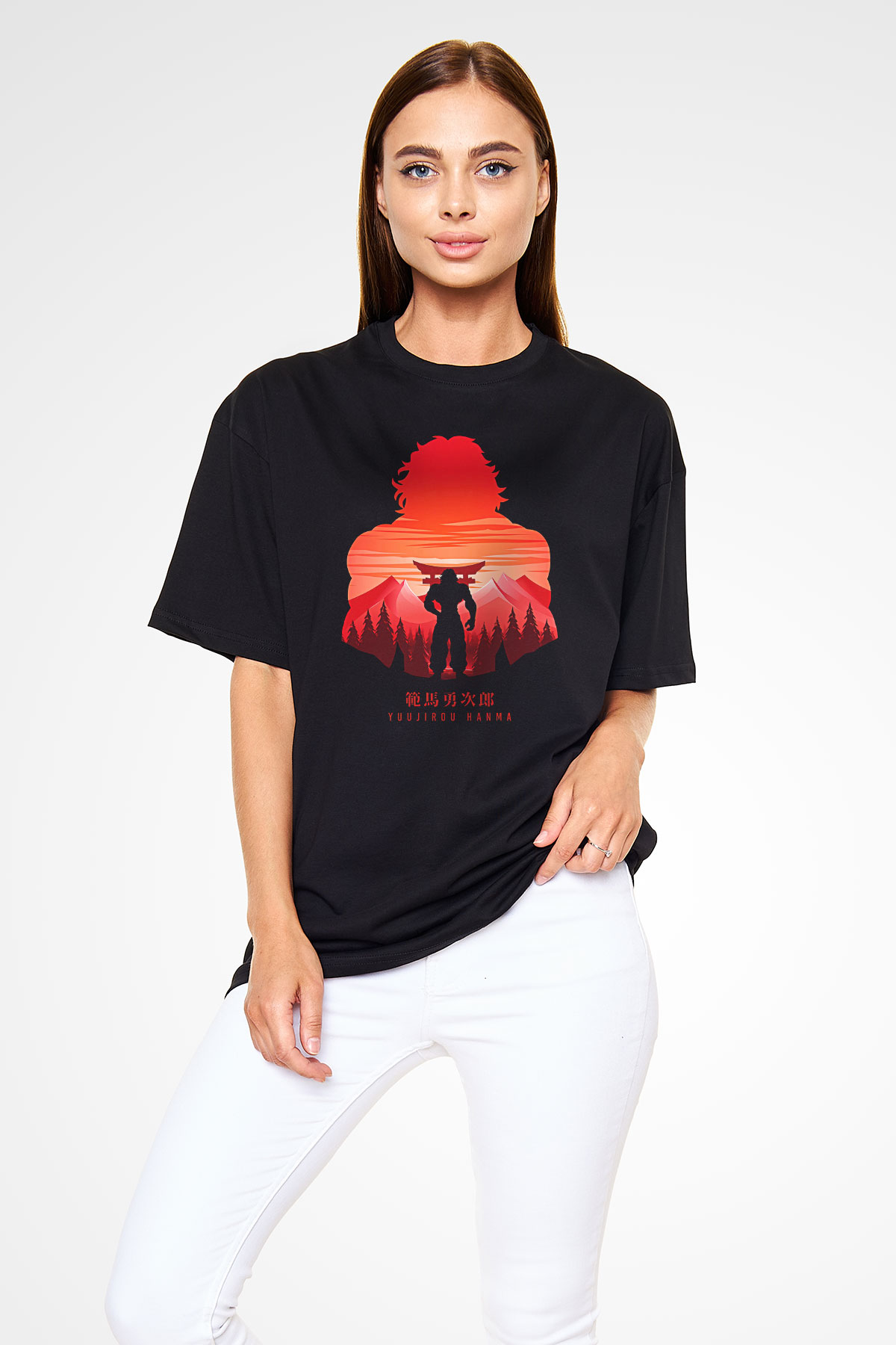 Baki The Grappler Baskılı Unisex Siyah Oversize Tişört - Tshirt