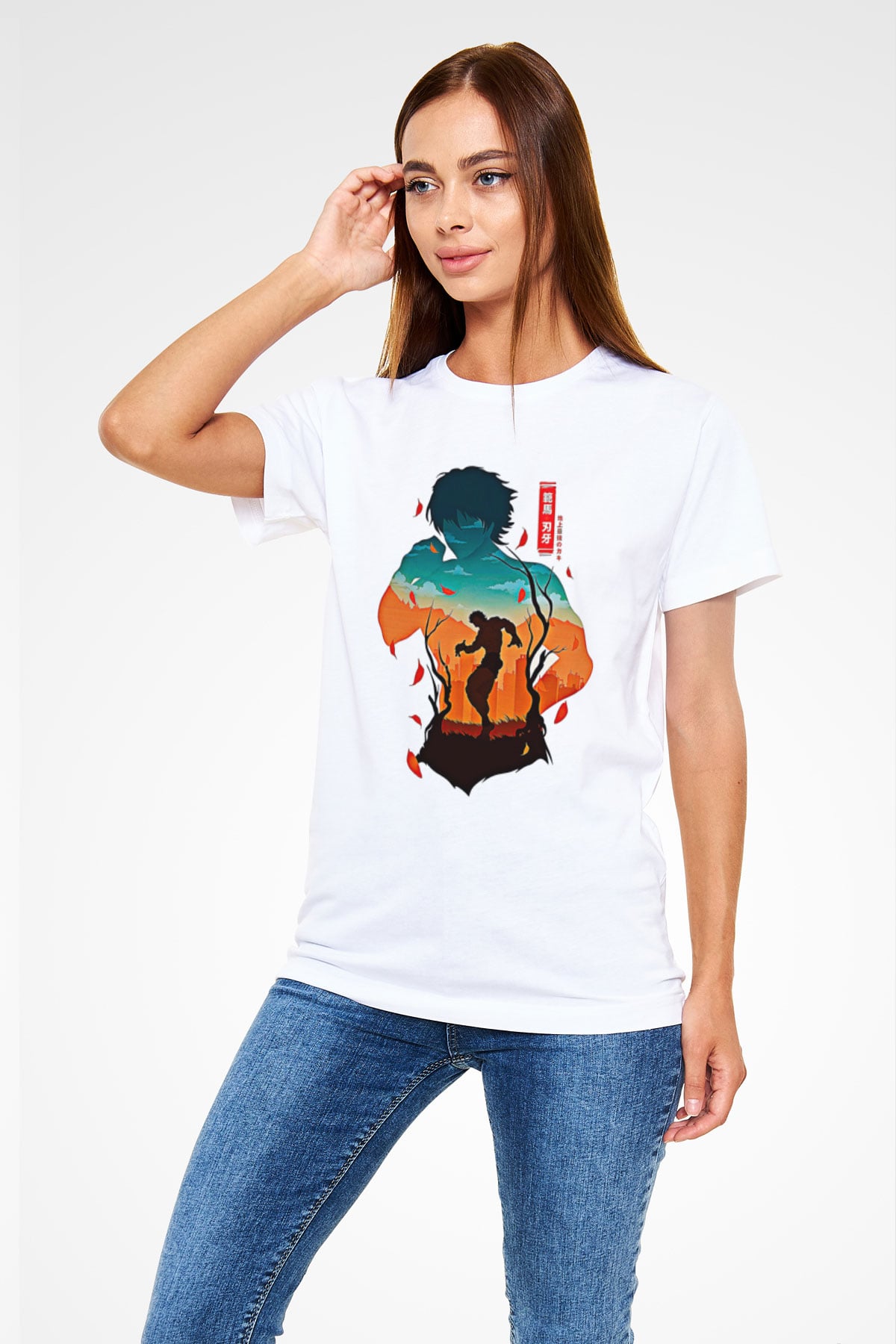 Baki The Grappler Unisex Baskılı Beyaz Tişört - Tshirt