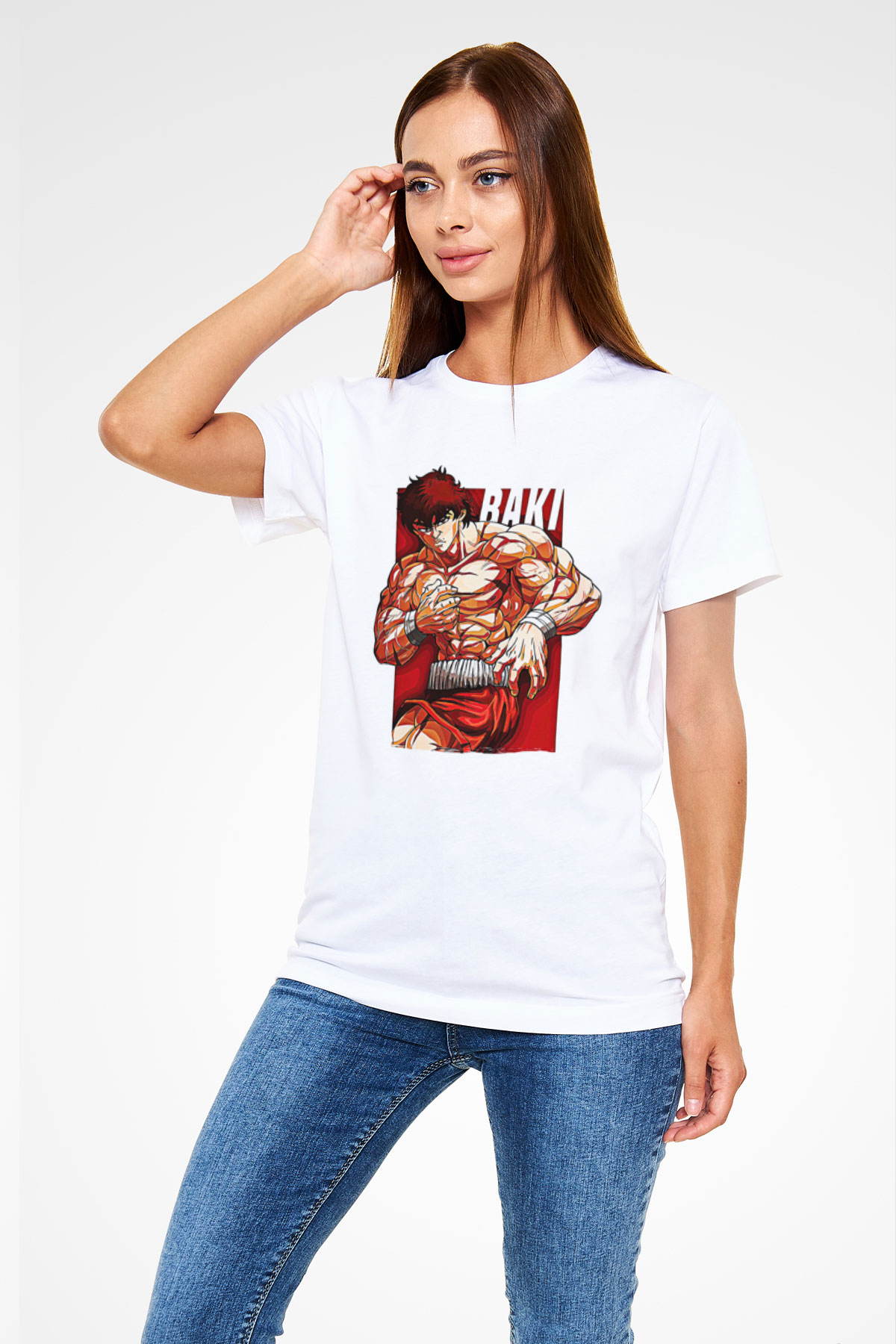 Baki The Grappler Unisex Baskılı Beyaz Tişört - Tshirt