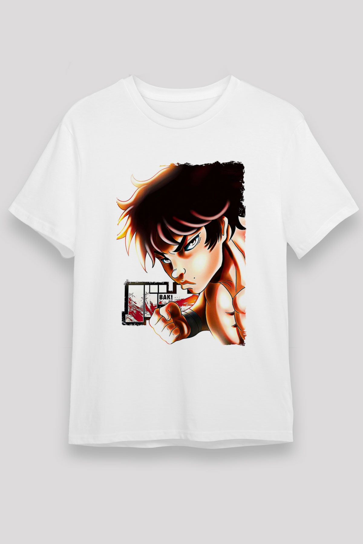 Baki The Grappler Unisex Baskılı Beyaz Tişört - Tshirt
