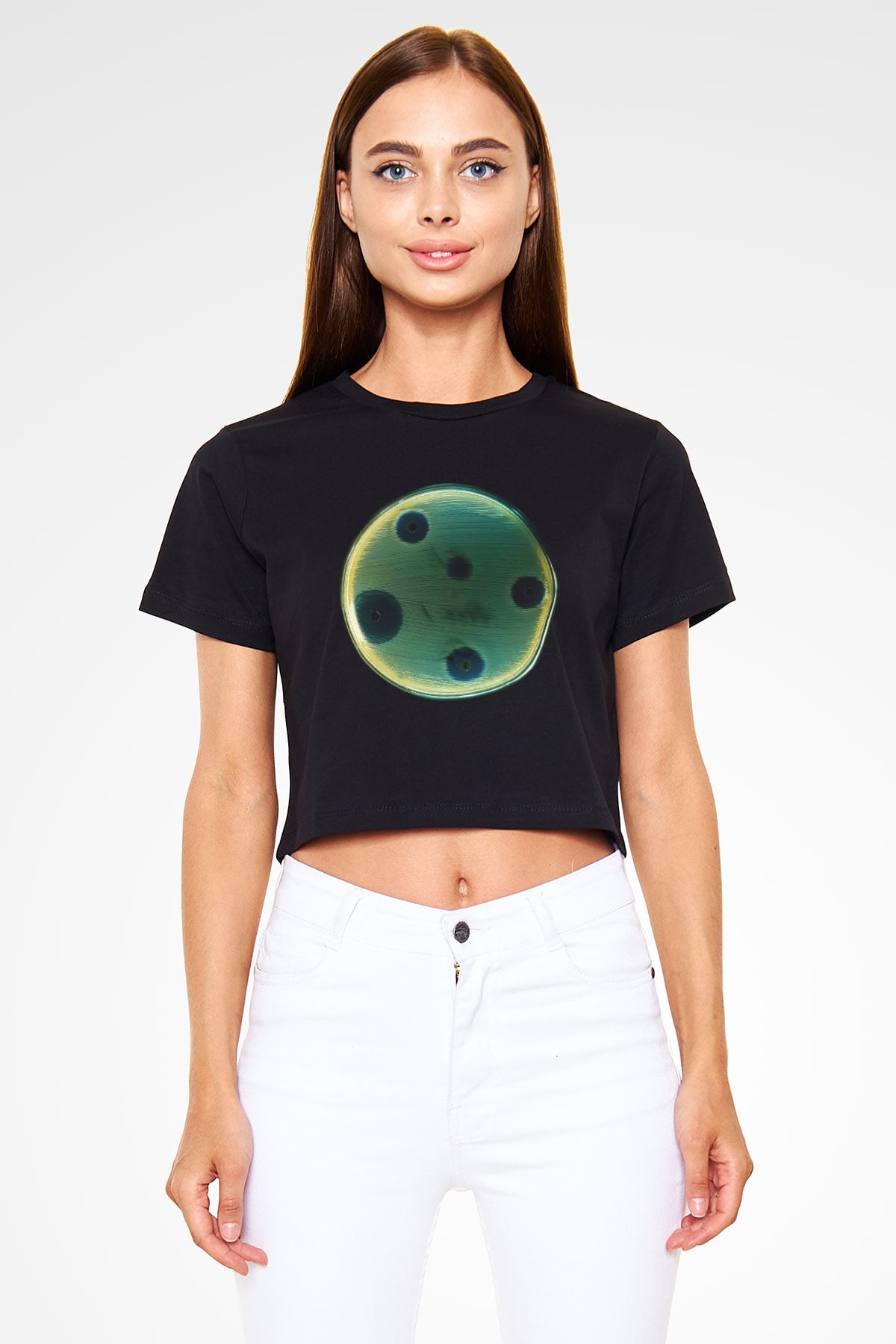 Bakteriyolog Siyah Crop Top Tişört