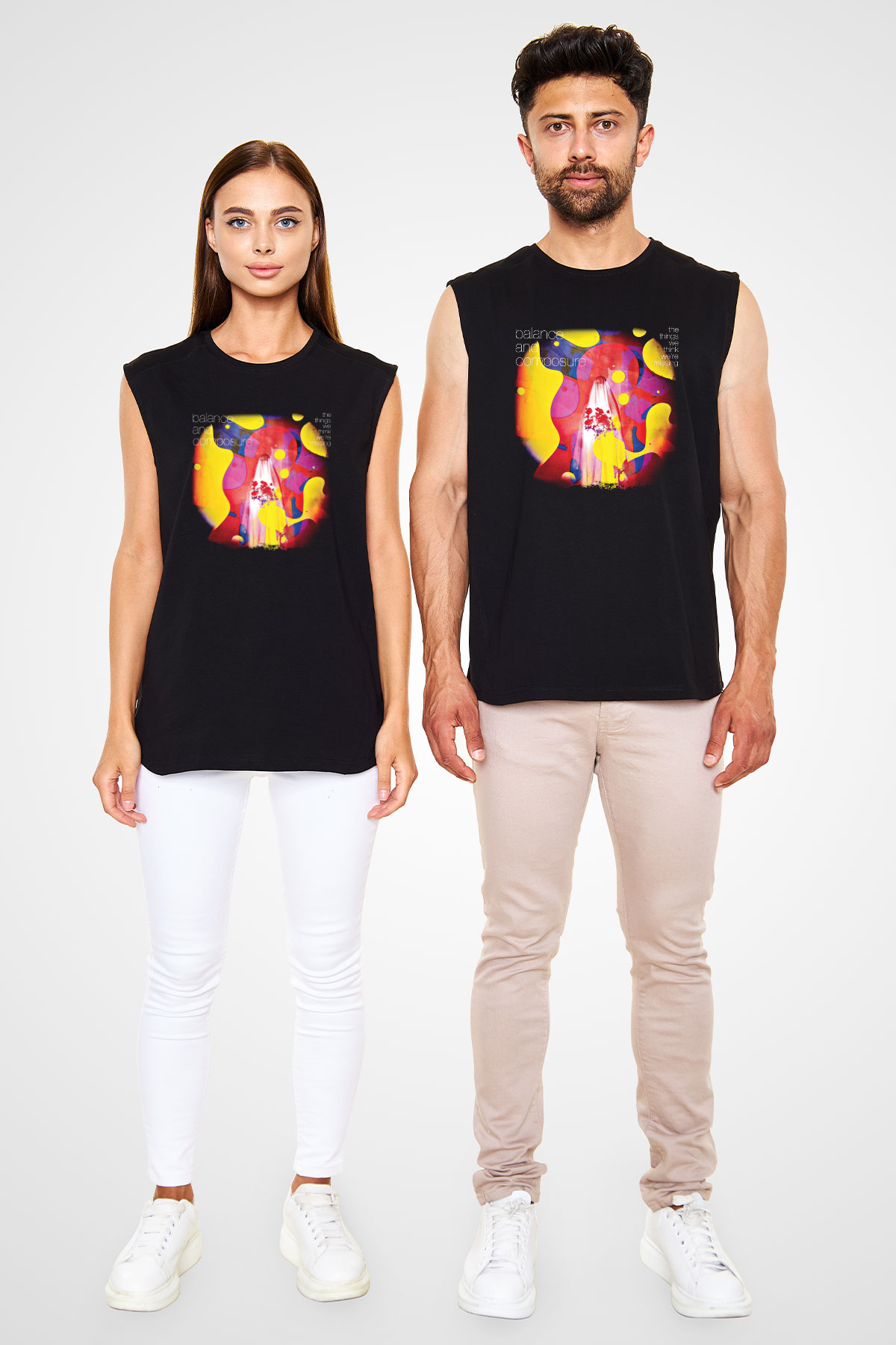 Balance and Composure Baskılı Unisex Siyah Kolsuz Tişört
