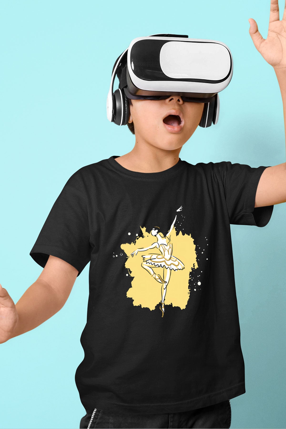 Bale Baskılı Siyah Unisex Çocuk Tişört